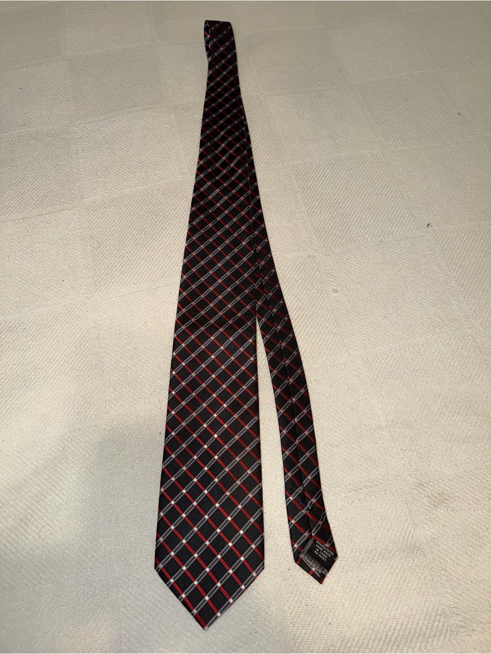 Men's George Black Tie with Red and White Windowpane Pattern
